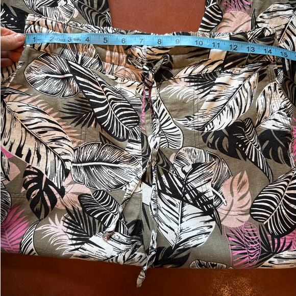 Per Se Tropical Floral Linen Pants Olive Resort Style Drawstring S - Picture 4 of 6